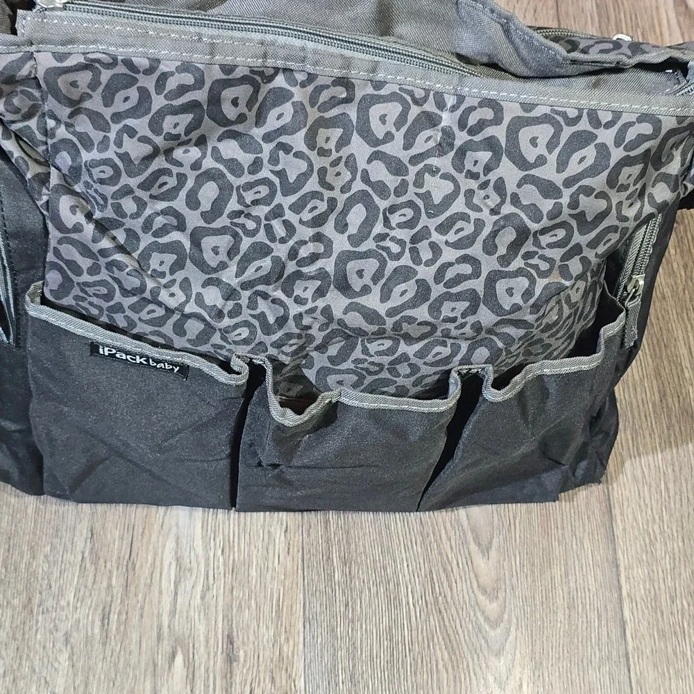 iPackbaby‎ Leopard Print Diaper Bag Messenger Crossbody Travel Tote Black Gray
